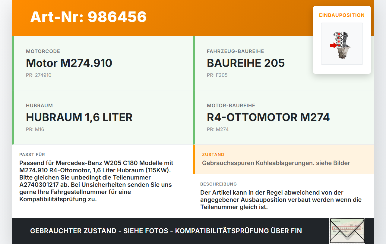 Mercedes W205 C180 14-19 1,6 115KW 274910 Kolben mit Pleuel Pos A Mercedes W205 C180 14-19 26.03.2015 A2740301217... Vorschau 3