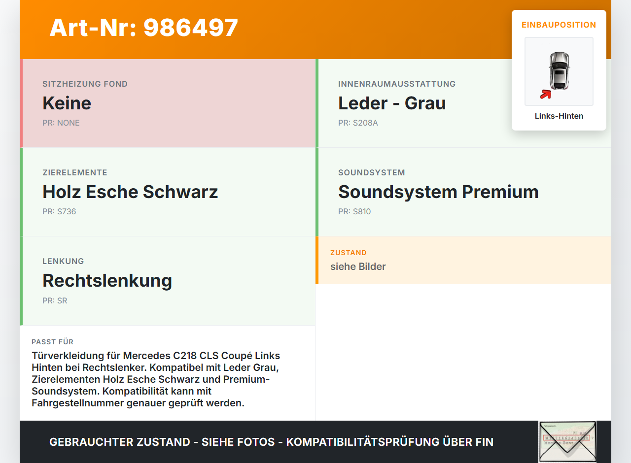 Mercedes C218 CLS 350 11-14 Coupe Türverkleidung Türpappe Links Hinten Mercedes C218 CLS 350 11-14 25.01.2011... Vorschau 3