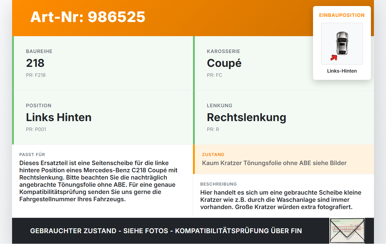 Mercedes C218 CLS 350 11-14 Coupe Seitenscheibe Dreieck Links Hinten Mercedes C218 CLS 350 11-14 25.01.2011... Vorschau 3