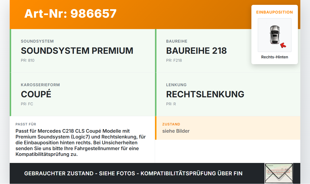 Mercedes C218 CLS 350 11-14 Logic7 Lautsprecher Speaker Audio Rechts Hinten Mercedes C218 CLS 350 11-14 25.01.2011... Vorschau 3