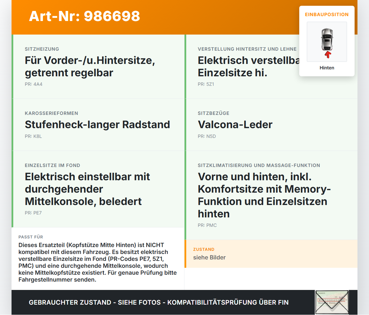 Audi A8 4E D3 05-07 Kopfstütze Mitte Hinten Leder Audi A8 4E D3 05-07 22.05.2007 gebraucht Vorschau 3