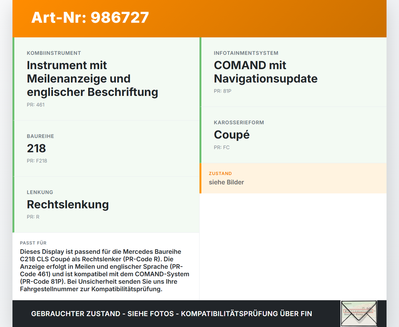 Mercedes C218 CLS 350 11-14 Uhr Display Monitor Armaturenbrett Mercedes C218 CLS 350 11-14 25.01.2011 A2188270070... Vorschau 3