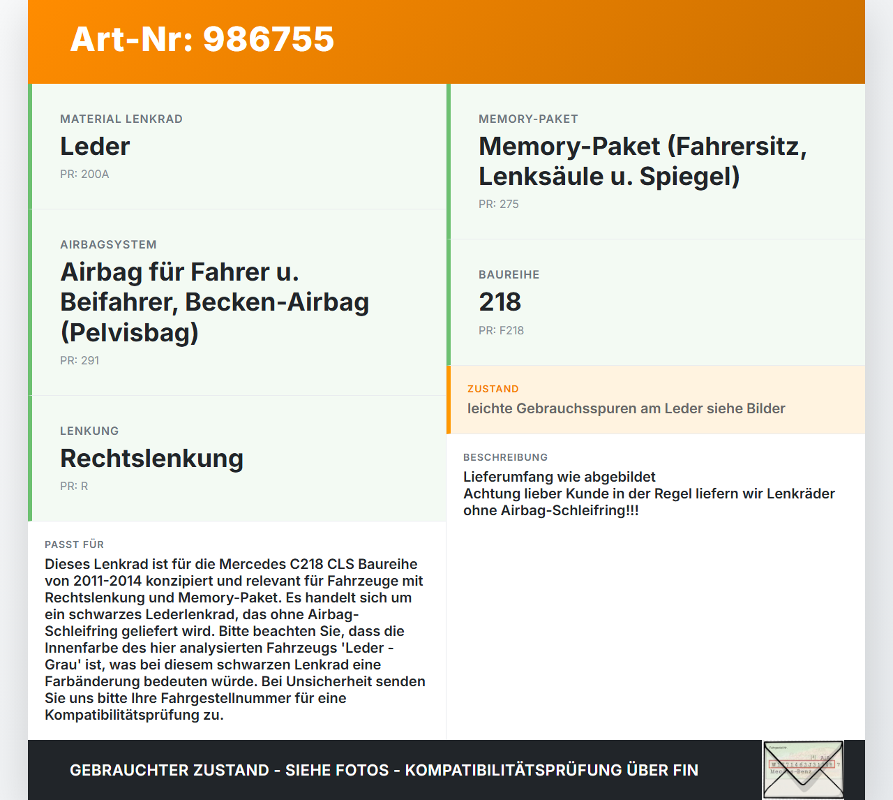 Mercedes C218 CLS 350 11-14 Lenkrad Airbaglenkrad Schwarz Mercedes C218 CLS 350 11-14 25.01.2011 A2184602603... Vorschau 3