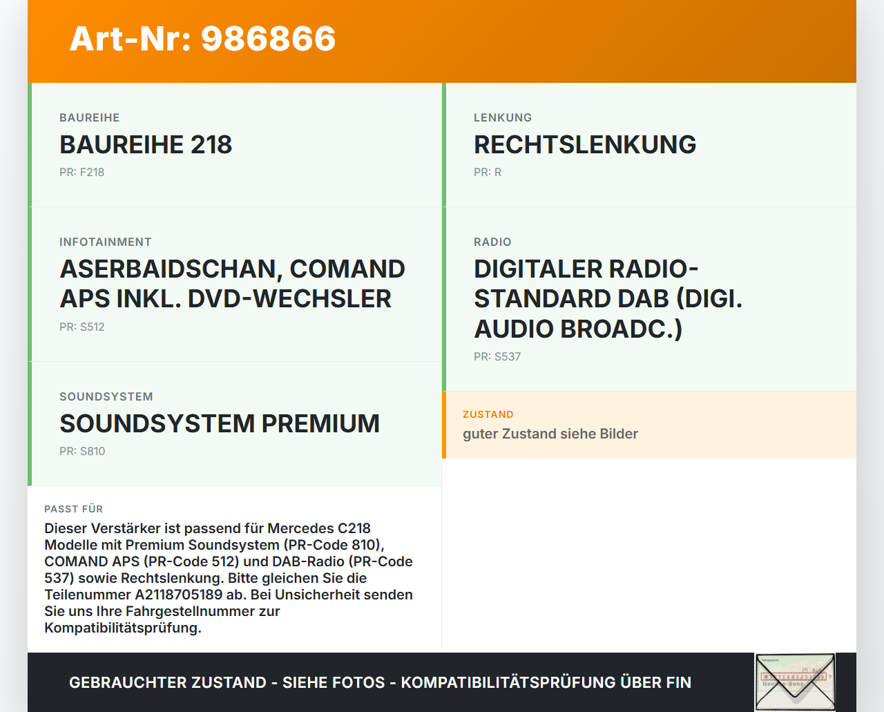 Mercedes C218 CLS 350 11-14 Verstärker Endstufe Sound System Audio Mercedes C218 CLS 350 11-14 25.01.2011... Vorschau 3