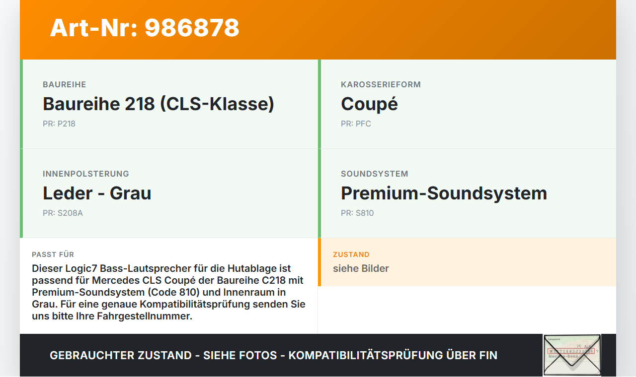 Mercedes C218 CLS 350 11-14 Coupe Lautsprecher Logic7 Bass Hutablage Mercedes C218 CLS 350 11-14 25.01.2011... Vorschau 3