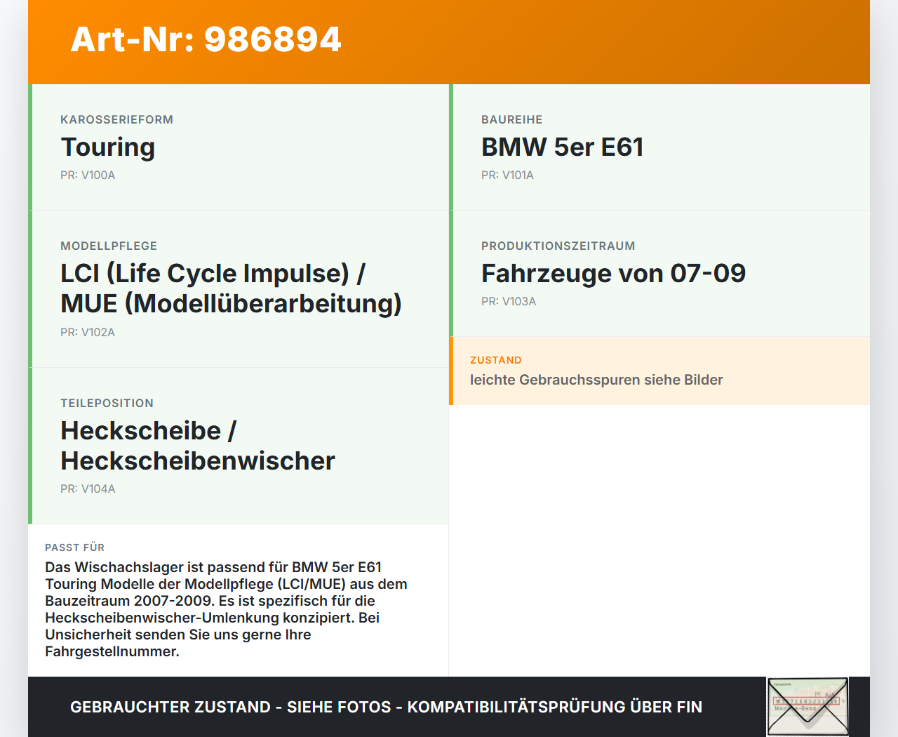 BMW E61 530xi LCI 07-09 Wischachslager Achslager Heckscheibe Umlenkung BMW E61 530xi LCI 07-09 10.12.2008 7209167... Vorschau 3