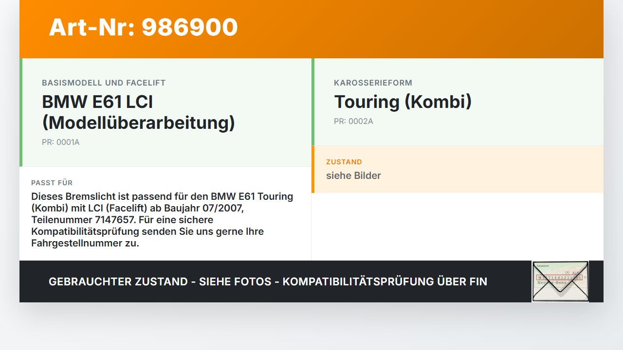 BMW E61 530xi LCI 07-09 Kombi Bremslicht 3. Bremsleuchte für Klappe BMW E61 530xi LCI 07-09 10.12.2008 7145667... Vorschau 3
