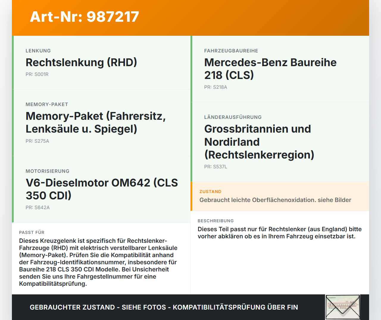 Mercedes C218 CLS 350 11-14 RHD Lenkungsteil Kreuzgelenk für Elektr. Lenksäule Mercedes C218 CLS 350 11-14... Vorschau 3