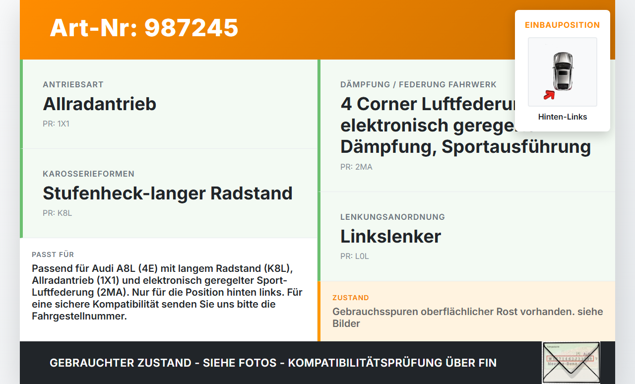 Audi A8 4E D3 05-07 Lang Stossdämpfer Federbein Luftfederung Hinten Links Audi A8 4E D3 05-07 22.05.2007 4E0616001F... Vorschau 3