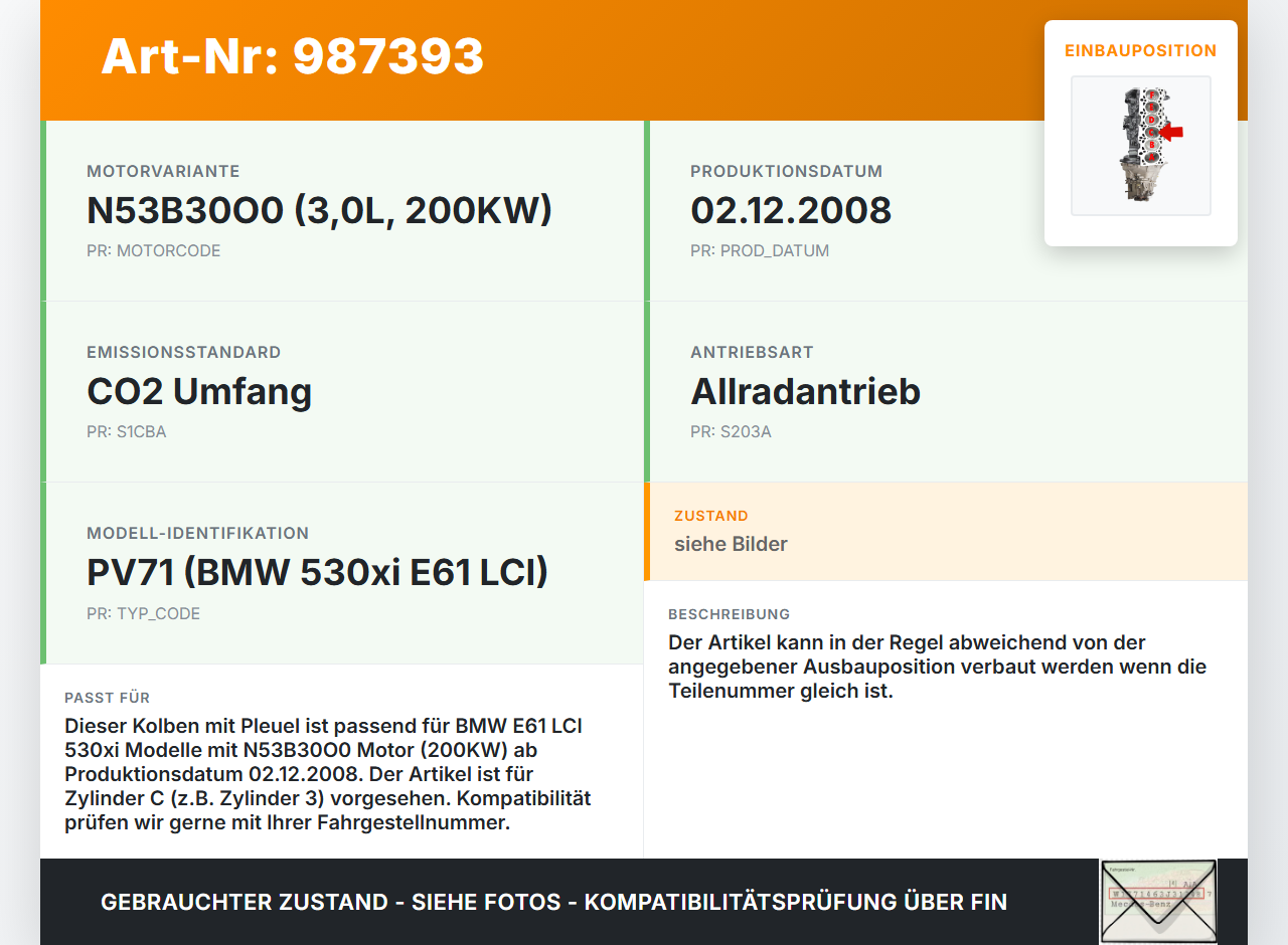BMW E61 530xi LCI 07-09 3,0 200KW N53B30A Kolben mit Pleuel Pos C BMW E61 530xi LCI 07-09 10.12.2008 1125-7558525... Vorschau 3