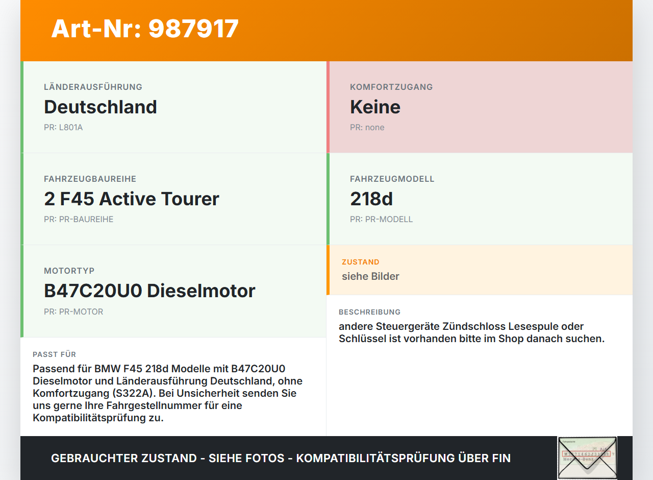 BMW F45 218d 14-18 Lesespule BMW F45 218d 14-18 21.09.2017 9311353 61319311353 gebraucht Vorschau 3