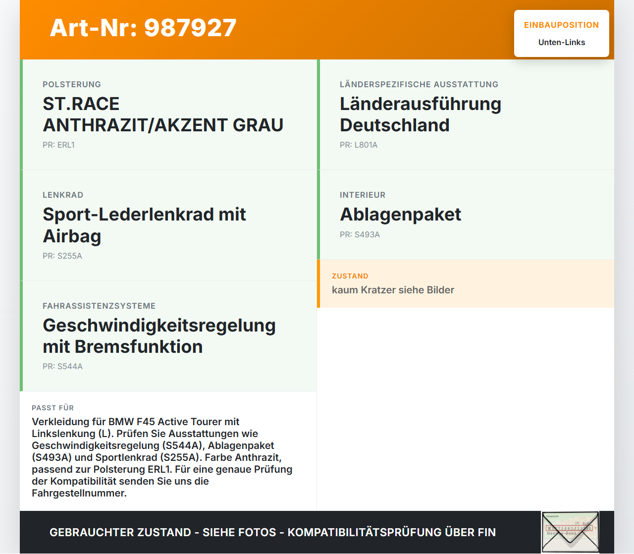 BMW F45 218d 14-18 Verkleidung Lenksäule unten Links BMW F45 218d 14-18 21.09.2017 9263344 51459263344 9263346... Vorschau 3