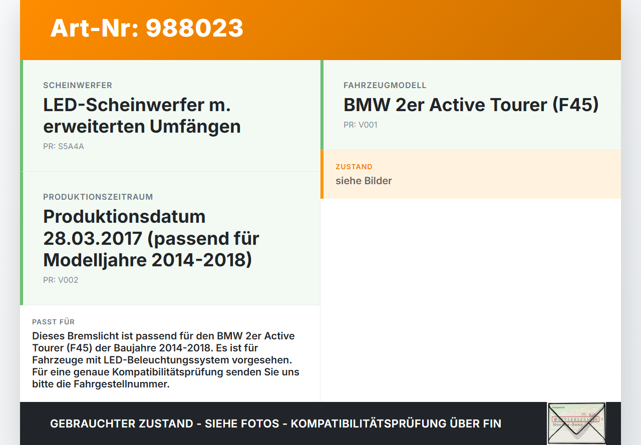 BMW F45 218d 14-18 Bremslicht 3te Bremsleuchte für Klappe BMW F45 218d 14-18 21.09.2017 63257297446 7297446... Vorschau 3