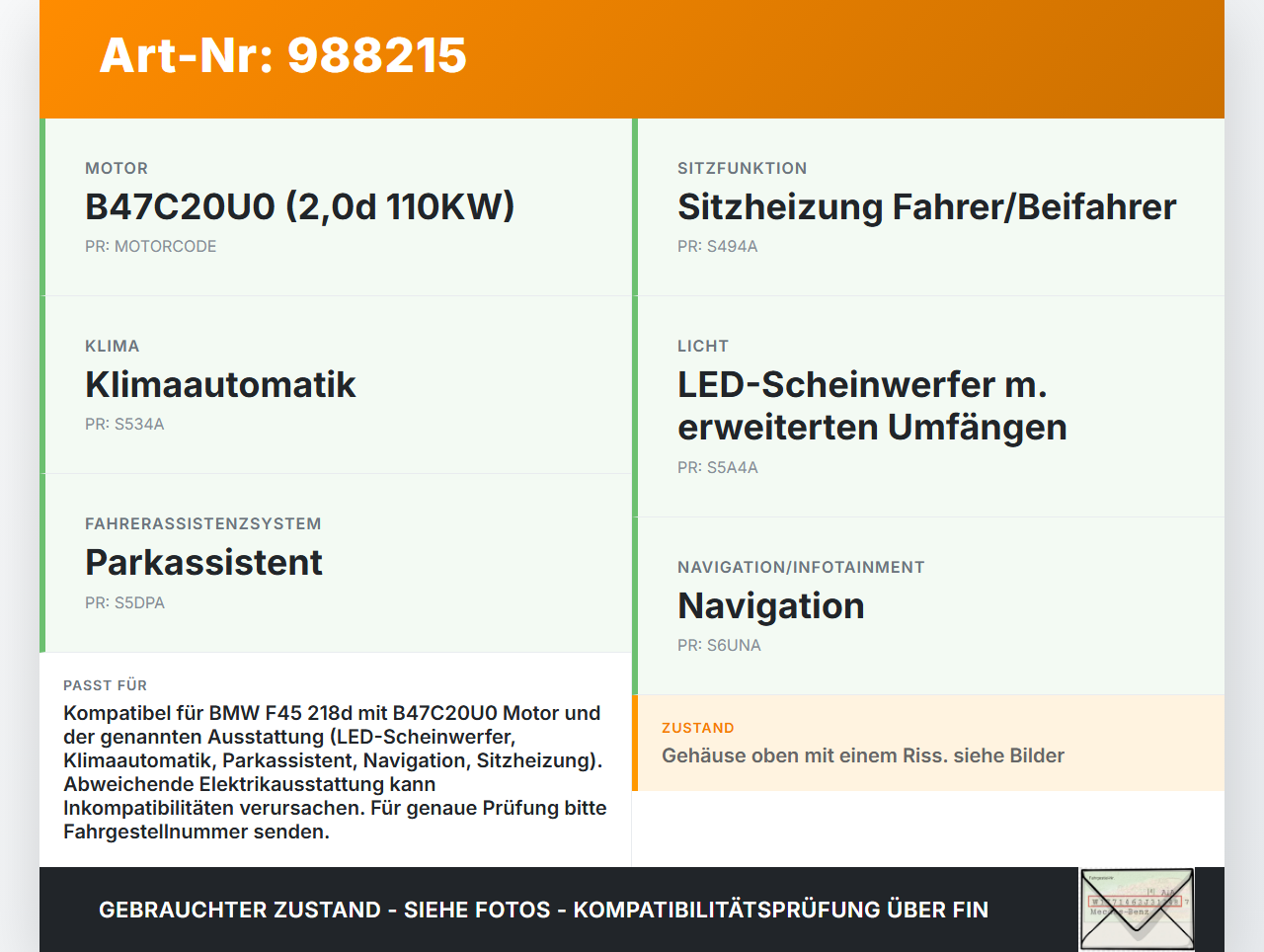 BMW F45 218d 14-18 2,0d 110KW Sicherungskasten Zentralelektrik BMW F45 218d 14-18 21.09.2017 9321022 61149321022... Vorschau 3