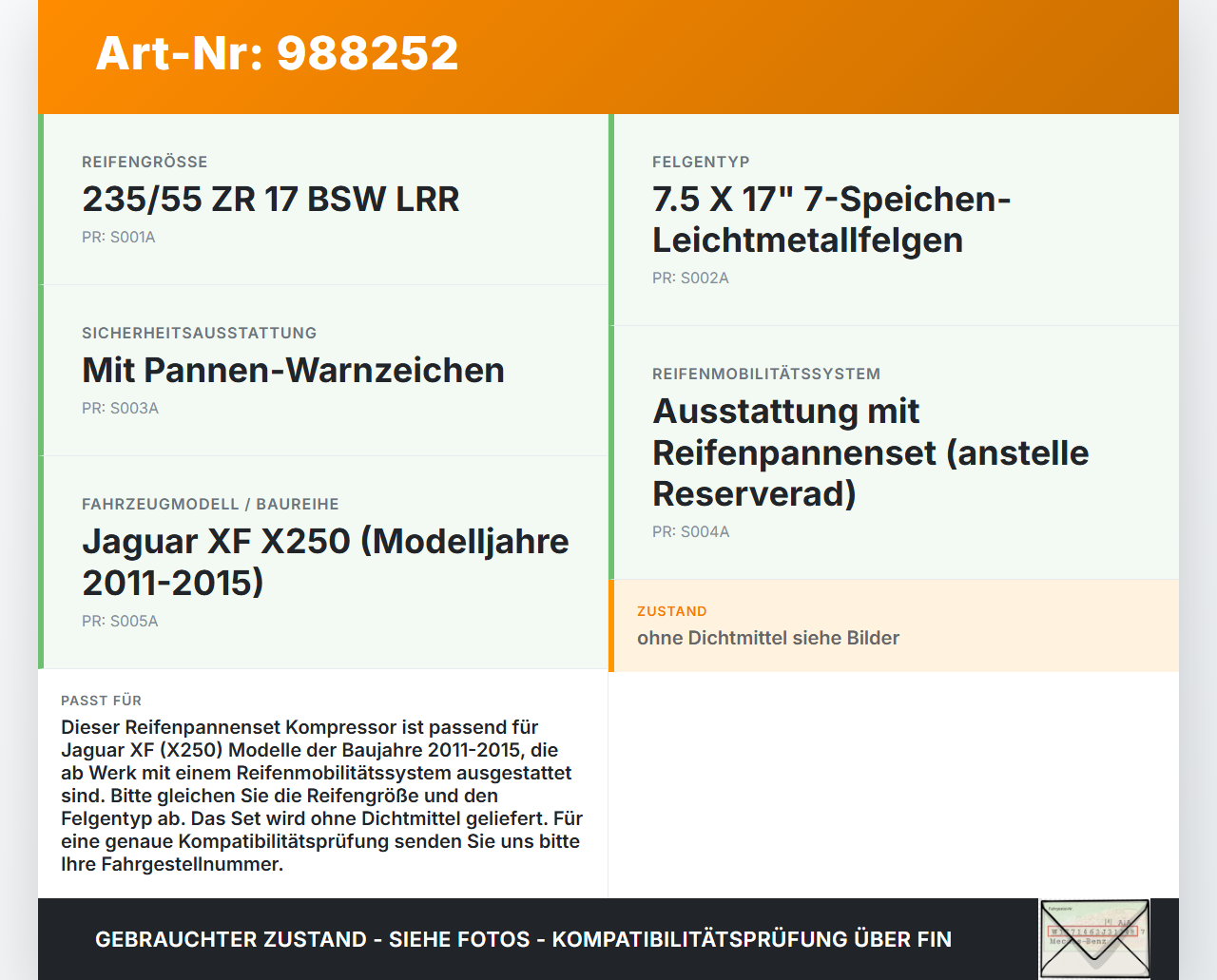 Jaguar XF X250 11-15 Reifenpannenset Kompressor Jaguar XF X250 11-15 19.06.2014 gebraucht Vorschau 3