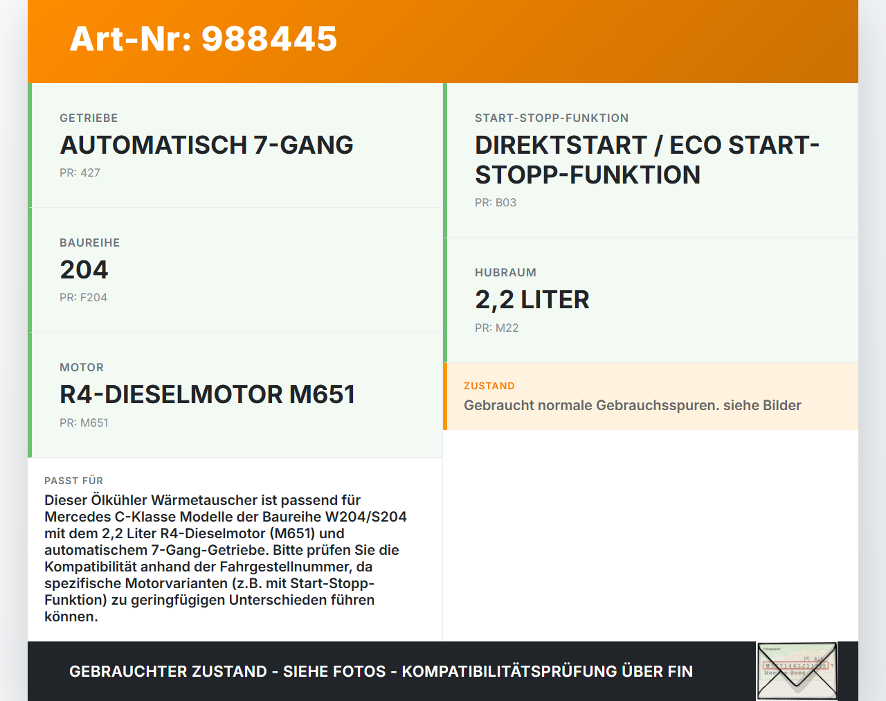 Mercedes S204 W204 C220 11-15  2,2 125KW Ölkühler Wärmetauscher Mercedes S204 W204 C220 11-15 31.01.2012... Vorschau 3