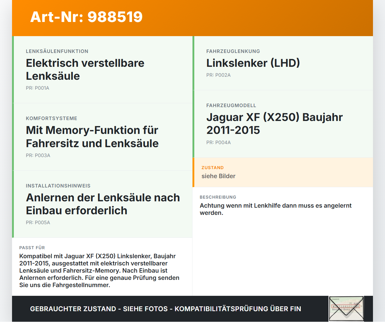 Jaguar XF X250 11-15 Lenksäule Elektr. Verstellbar Jaguar XF X250 11-15 19.06.2014 C2P25507 2W93-3C529-AR... Vorschau 3