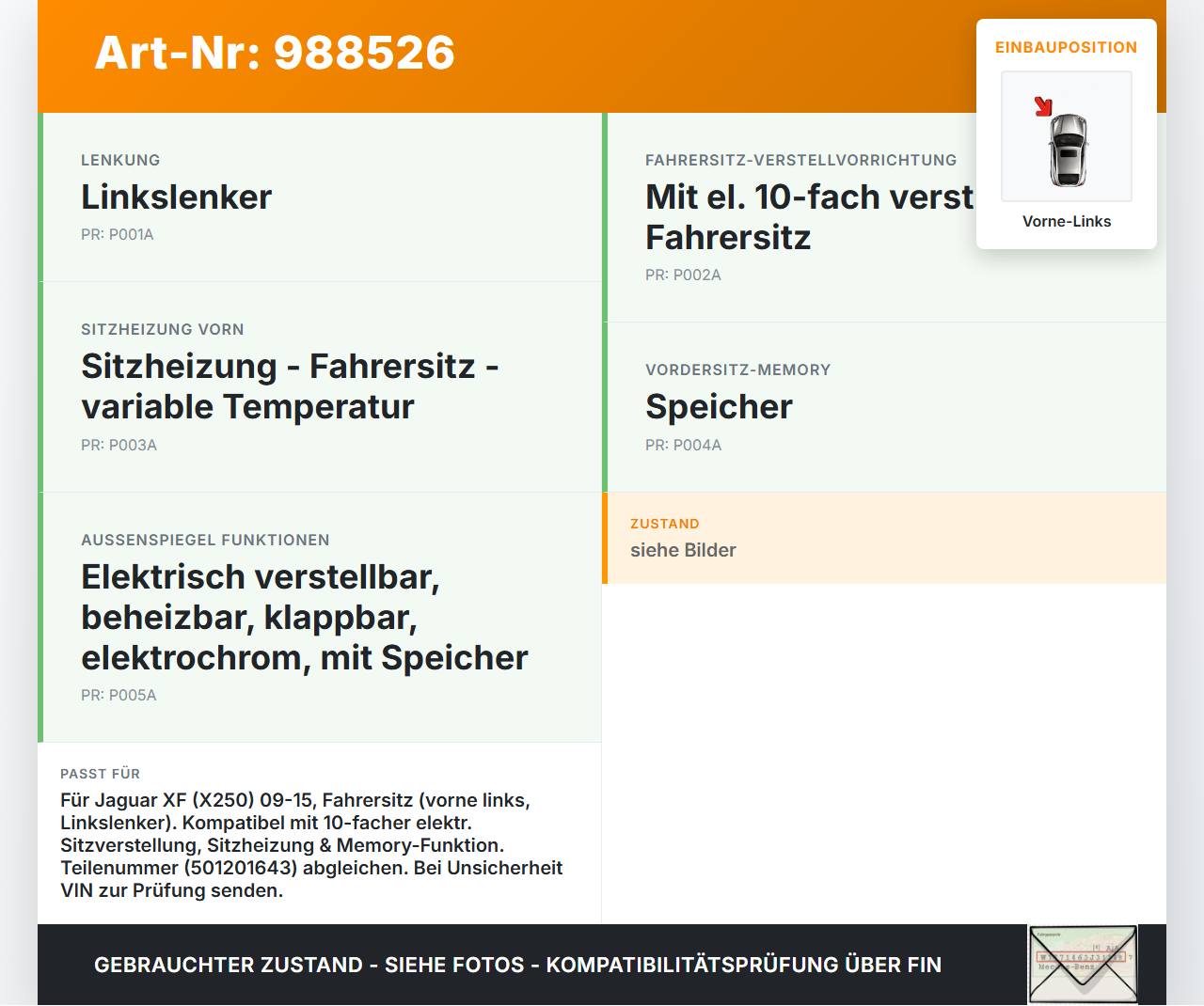 Jaguar XF X250 11-15 Steuergerät Sitzmodul Fahrer Vorne Links Jaguar XF X250 11-15 19.06.2014 501201643 gebraucht Vorschau 3