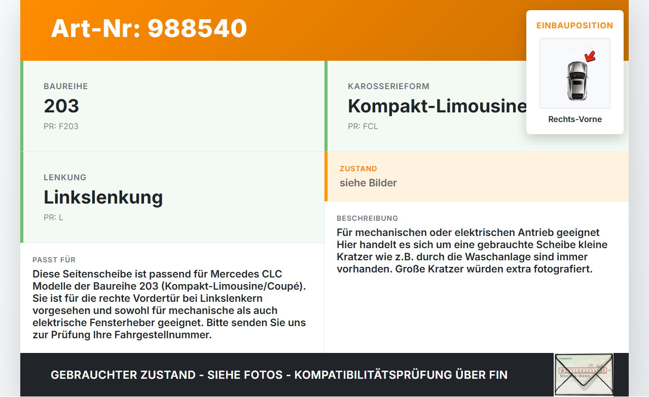 Mercedes CLC 180 K CL203 08-11 Coupe Seitenscheibe RVK Türscheibe Rechts Vorne Mercedes CLC 180 K CL203 08-11... Vorschau 3