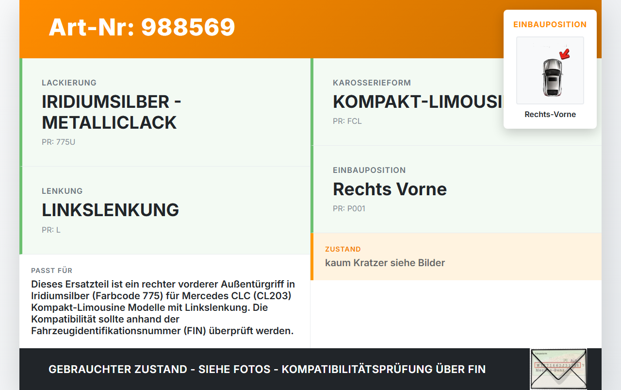 Mercedes CLC 180 K CL203 08-11 Coupe Türgriff Griff aussen Rechts Vorne 775 Mercedes CLC 180 K CL203 08-11... Vorschau 3