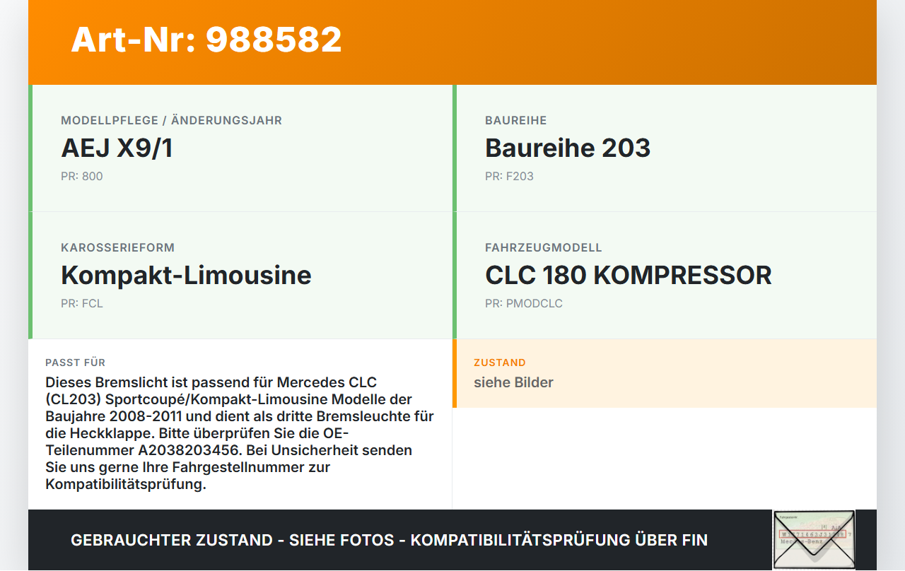 Mercedes CLC 180 K CL203 08-11 Coupe Bremslicht 3te Bremsleuchte für Klappe Mercedes CLC 180 K CL203 08-11... Vorschau 3