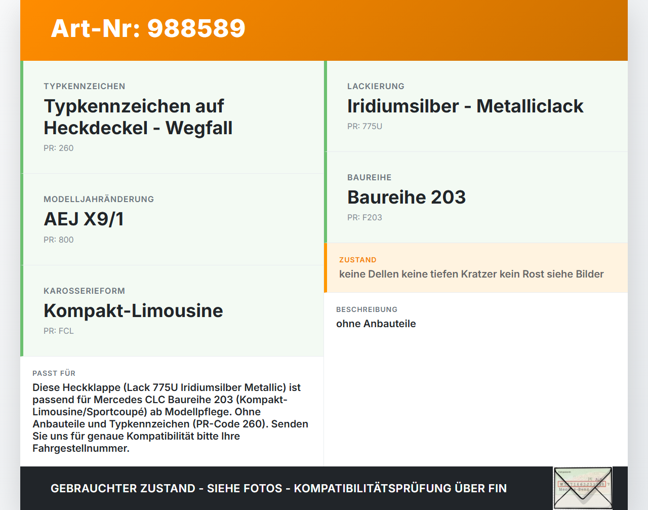 Mercedes CLC 180 K CL203 08-11 Coupe Heckklappe Kofferraumdeckel 775 Mercedes CLC 180 K CL203 08-11 09.06.2010... Vorschau 3