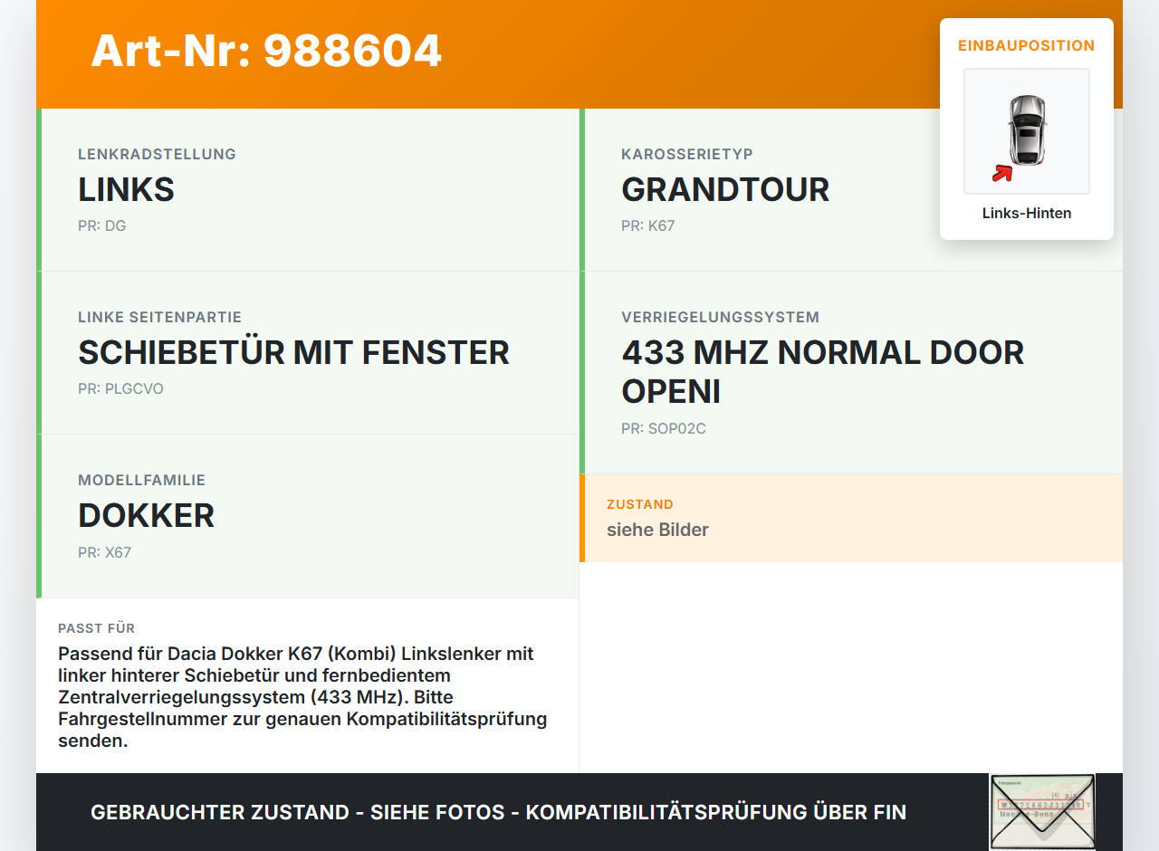 Dacia Dokker KE 12-21 Kombi Türschloss Links Hinten Dacia Dokker KE 12-21 12.08.2019 gebraucht Vorschau 3