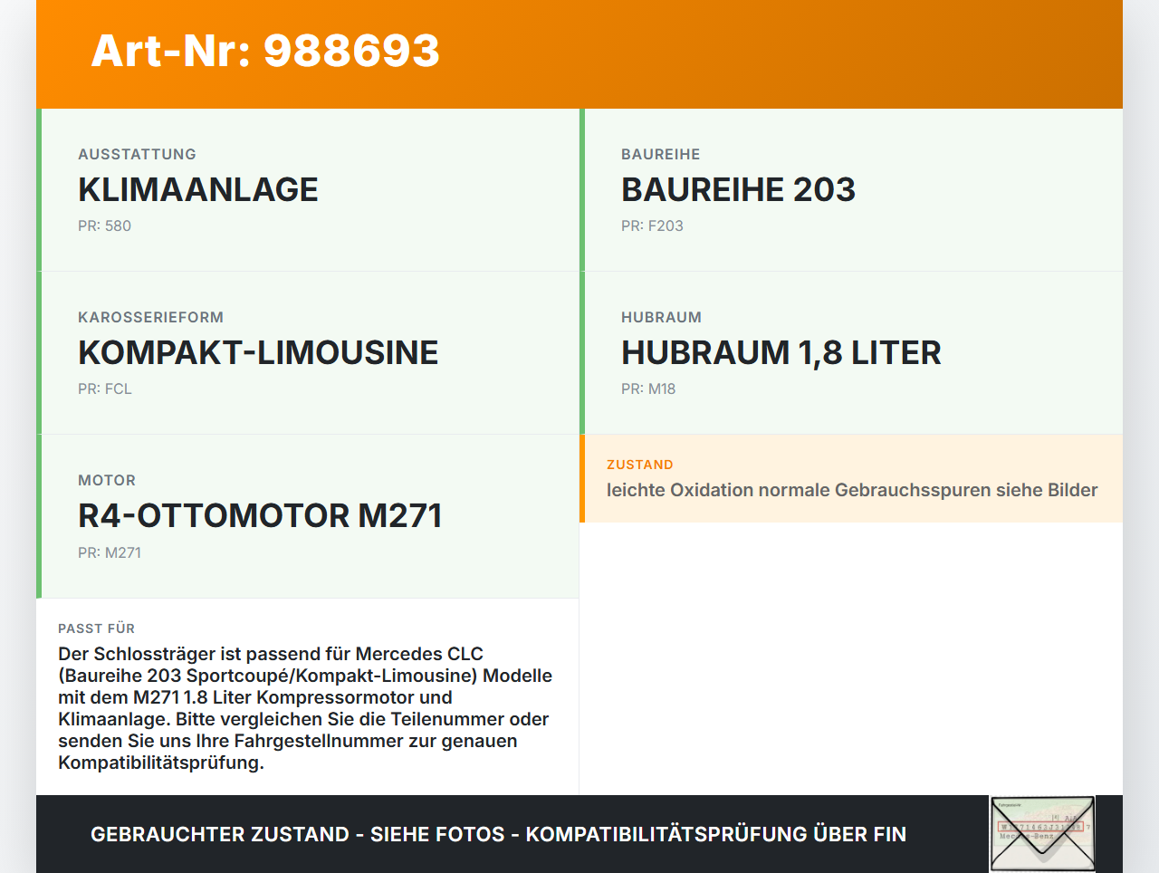 Mercedes CLC 180 K CL203 08-11 1,8 105KW Schlossträger Frontmaske Träger Mercedes CLC 180 K CL203 08-11 09.06.2010... Vorschau 3