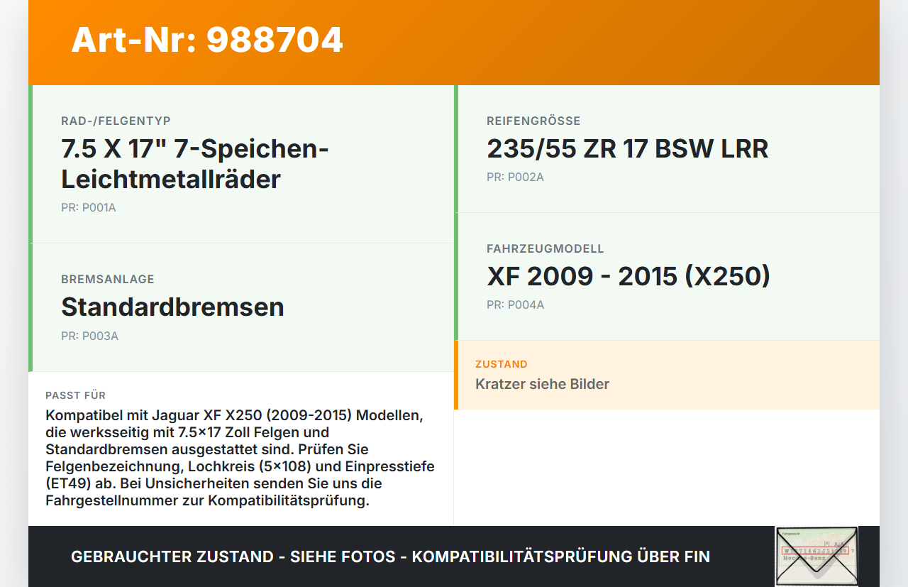 Jaguar XF X250 11-15 2,2D 120KW 1x Felge Alufelge 5X108 7.5X17Zoll ET49 Jaguar XF X250 11-15 19.06.2014 gebraucht Vorschau 3