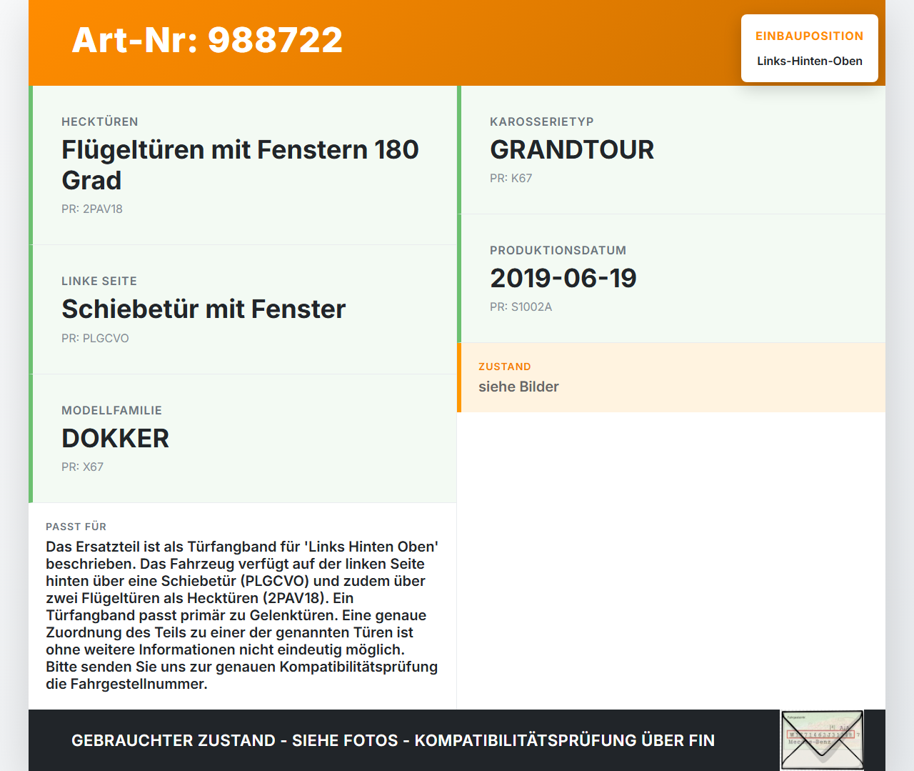 Dacia Dokker KE 12-21 Kombi Türfangband Türbremse Türanschlag Links Hinten Oben Dacia Dokker KE 12-21 12.08.2019... Vorschau 3