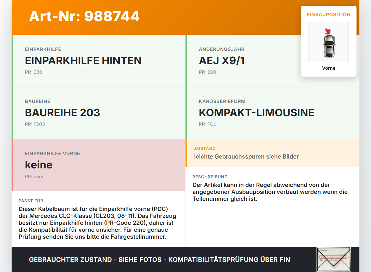 Mercedes CLC 180 K CL203 08-11 PDC Kabelbaum Leitungssatz Vorne Mercedes CLC 180 K CL203 08-11 09.06.2010... Vorschau 3
