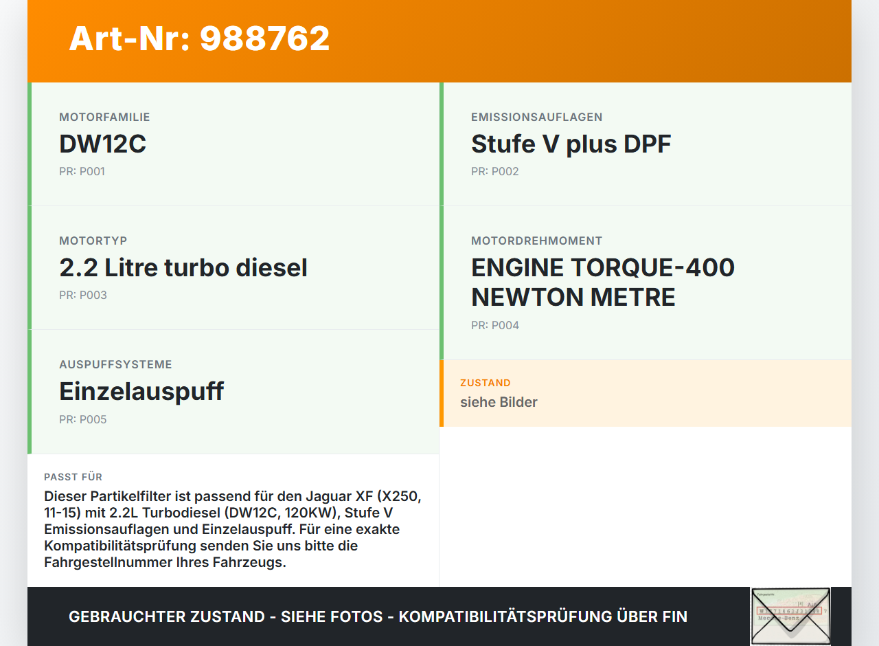 Jaguar XF X250 11-15 2,2D 120KW Partikelfilter Rußpartikelfilter Dieselpartikelfilter DPF Jaguar XF X250 11-15... Vorschau 3