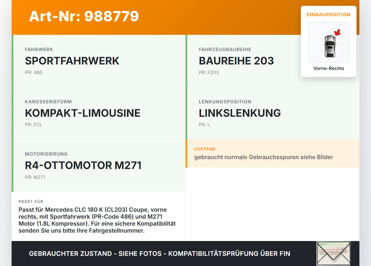 Mercedes CLC 180 K CL203 08-11 Coupe Stossdämpfer Federbein Vorne Rechts Mercedes CLC 180 K CL203 08-11 09.06.2010... Vorschau 3