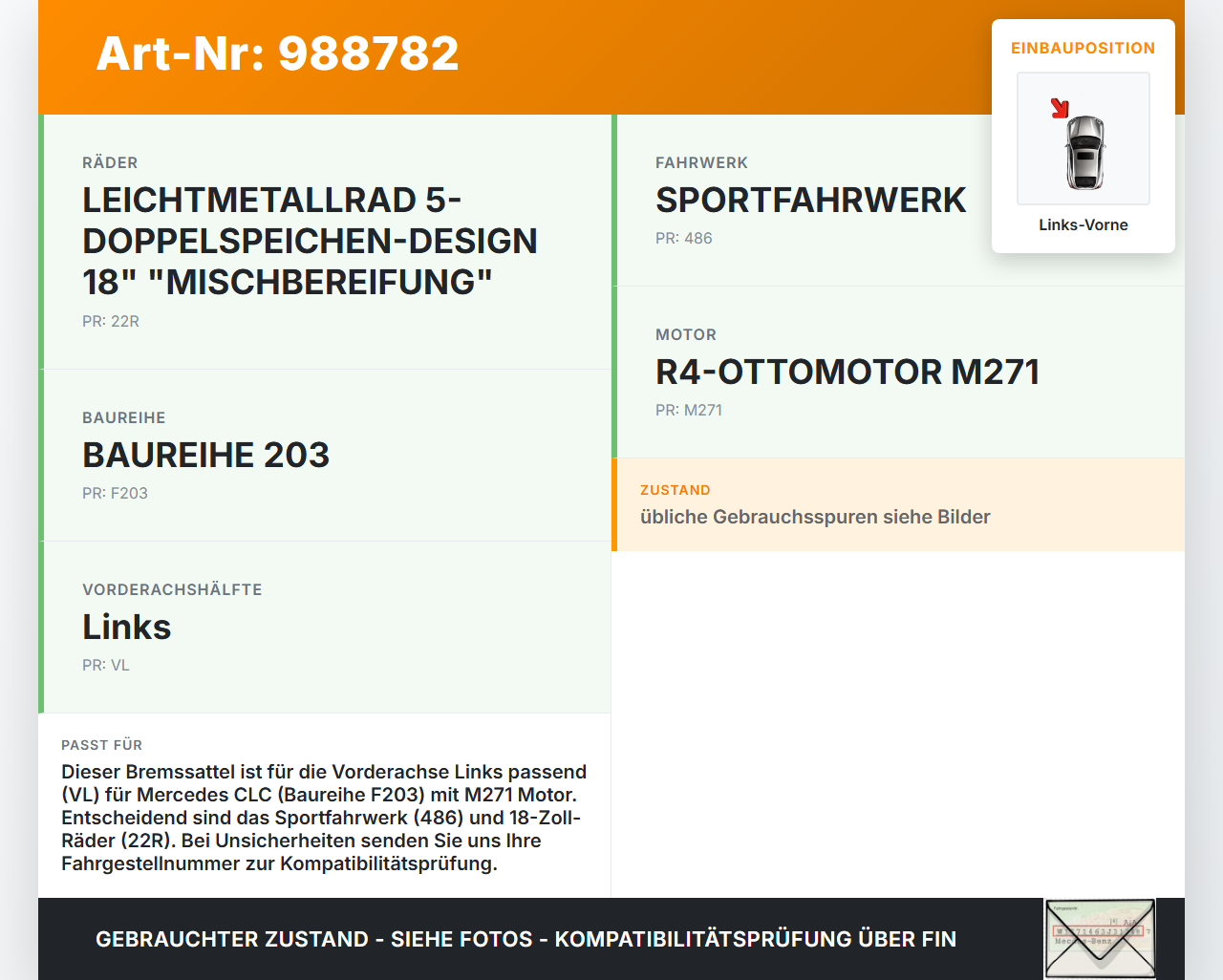 Mercedes CLC 180 K CL203 08-11 1,8 105KW Bremssattel Bremszange Links Vorne Mercedes CLC 180 K CL203 08-11... Vorschau 3
