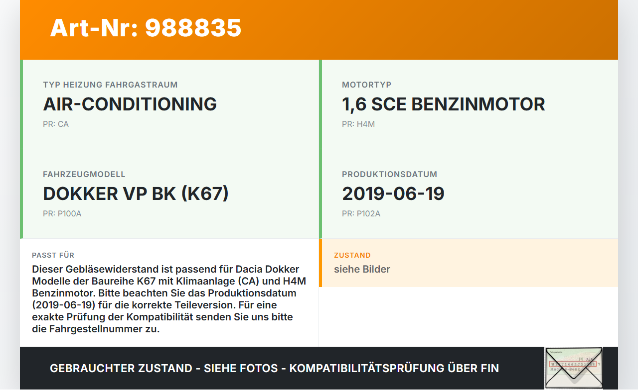 Dacia Dokker KE 12-21 Widerstand Gebläse Lüfter Dacia Dokker KE 12-21 12.08.2019 8S1004200 UKRAH-RW1 gebraucht Vorschau 3