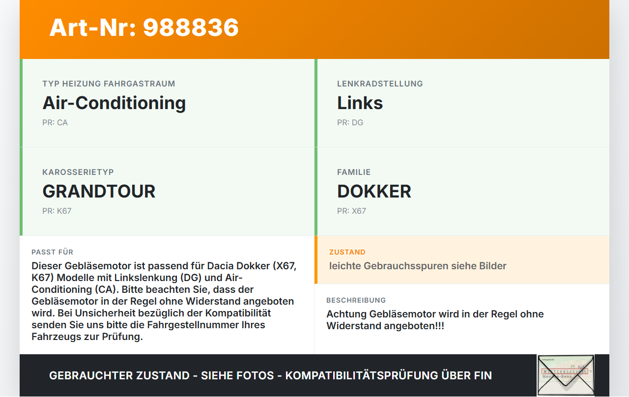 Dacia Dokker KE 12-21 Gebläsemotor Lüftermotor Heizungsgebläse Dacia Dokker KE 12-21 12.08.2019 TG120002 308596... Vorschau 3