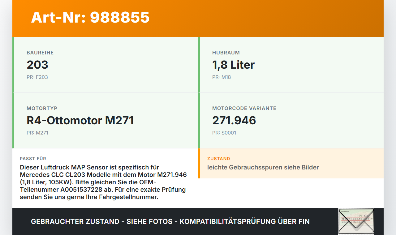 Mercedes CLC 180 K CL203 08-11 1,8 105KW Luftdruck MAP Sensor Mercedes CLC 180 K CL203 08-11 09.06.2010 A0051537228... Vorschau 3