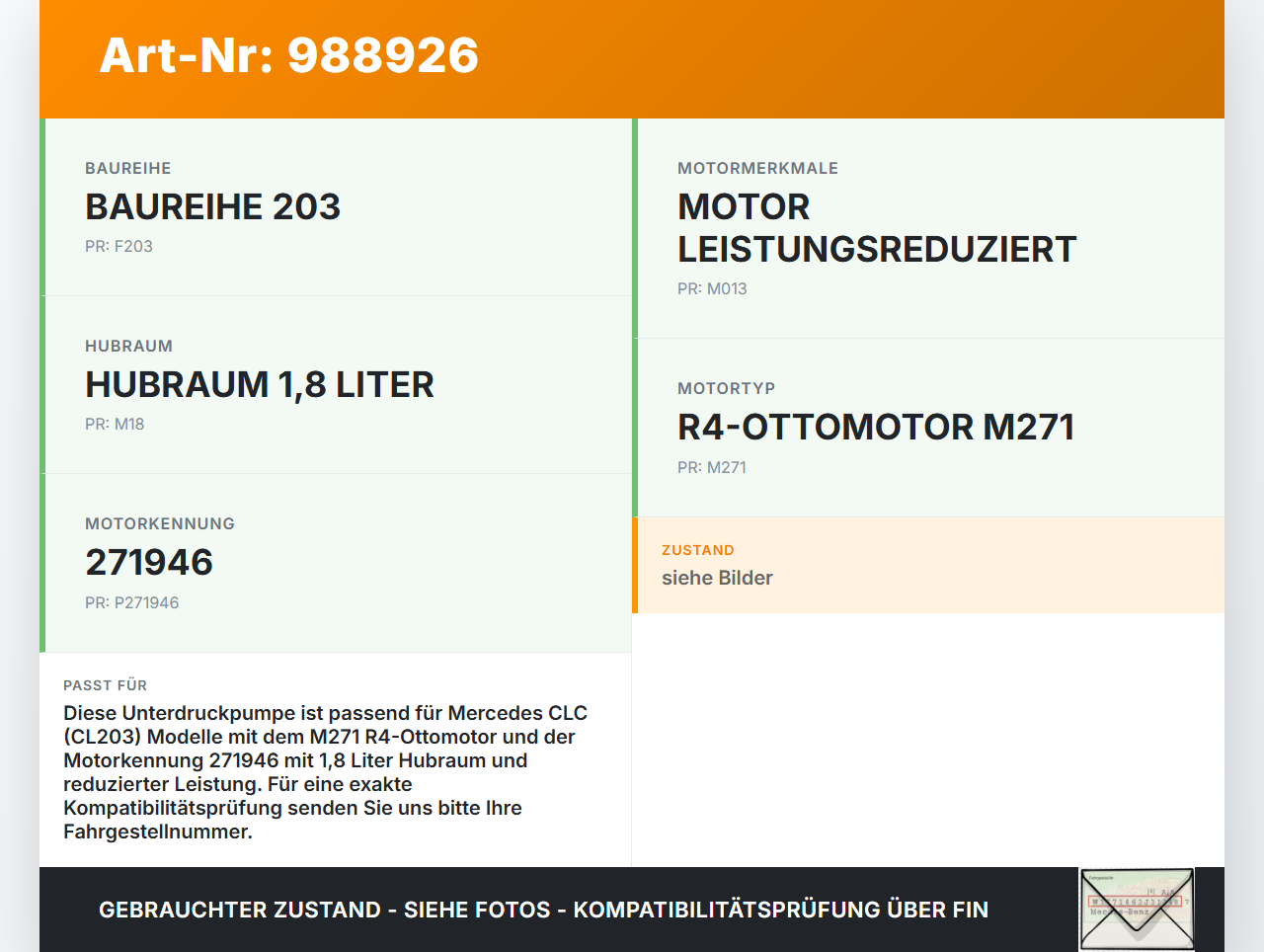 Mercedes CLC 180 K CL203 08-11 1,8 105KW 271946 Unterdruckpumpe Vakuumpumpe Mercedes CLC 180 K CL203 08-11... Vorschau 3