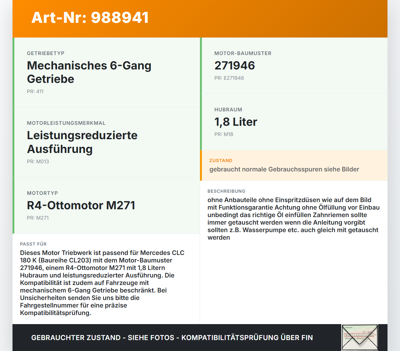 Mercedes CLC 180 K CL203 08-11 1,8 105KW 271946 Motor Triebwerk Mercedes CLC 180 K CL203 08-11 09.06.2010... Vorschau 3