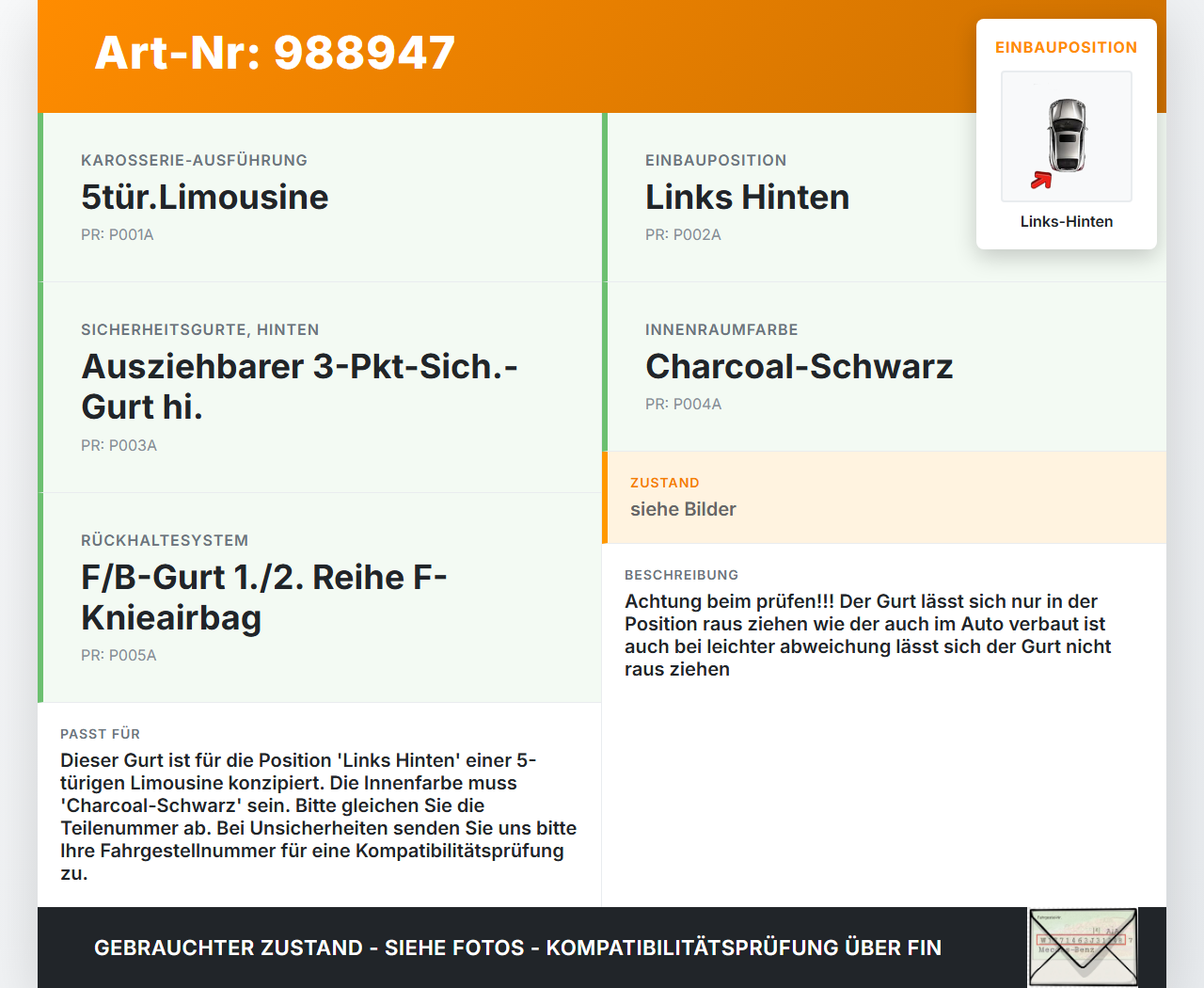 Ford Fiesta VI 6 13-17 5T Gurt Sicherheitsgurt Links Hinten Ford Fiesta VI 6 13-17 21.01.14 8V51-A611B69-AJ... Vorschau 3