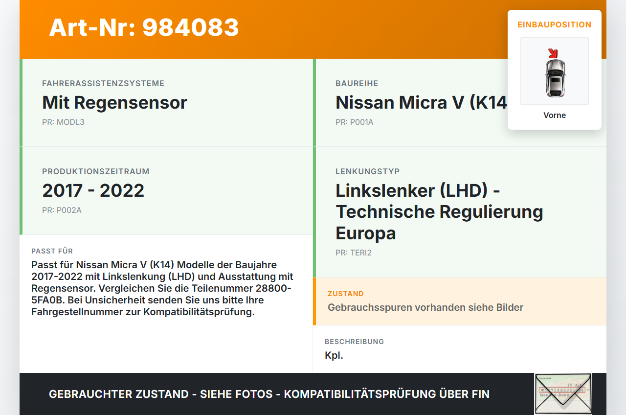 Nissan Micra V K14 17-22 Wischermotor mit Wischergestänge Vorne Nissan Micra V K14 17-22 27.08.2020 288005FA0B... Vorschau 3