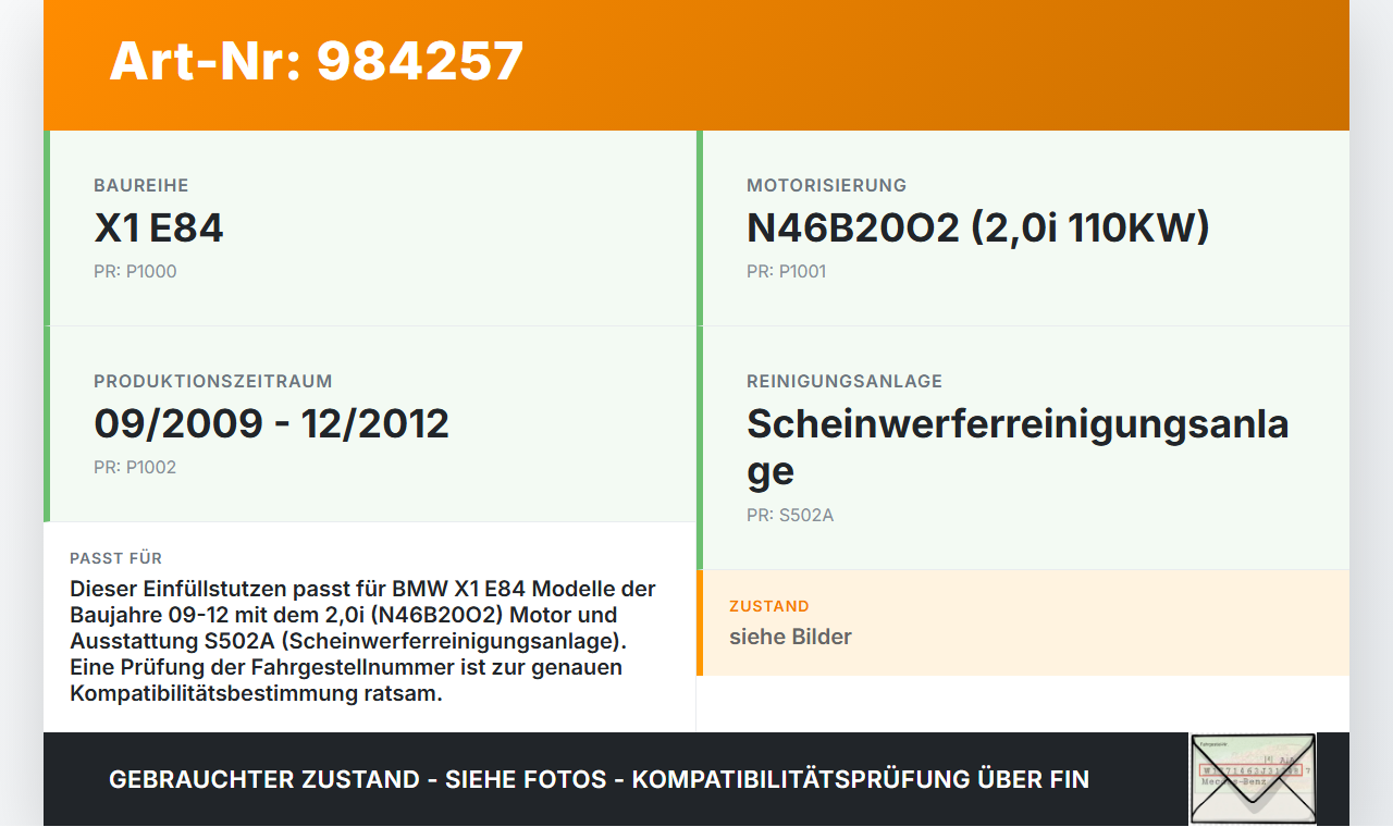 BMW X1 E84 09-12 2,0i 110KW Einfüllstutzen Waschwasserbehälter BMW X1 E84 09-12 19.07.2010 7135409 61667135409... Vorschau 3