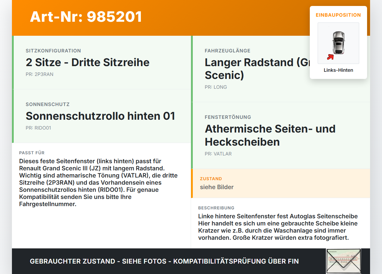 Renault Grand Scenic III JZ 13-16 Seitenscheibe Feste Scheibe Links Hinten Renault Grand Scenic III JZ 13-16... Vorschau 3