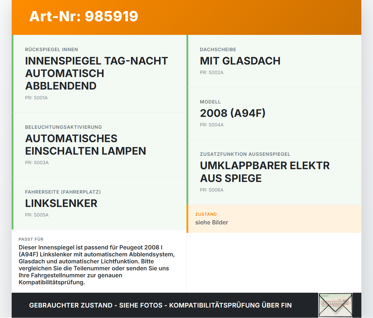 Peugeot 2008 I 16-19 Innenspiegel Rückspiegel Innenraum Peugeot 2008 I 16-19 30.06.2016 815489 96864489-XT... Vorschau 3