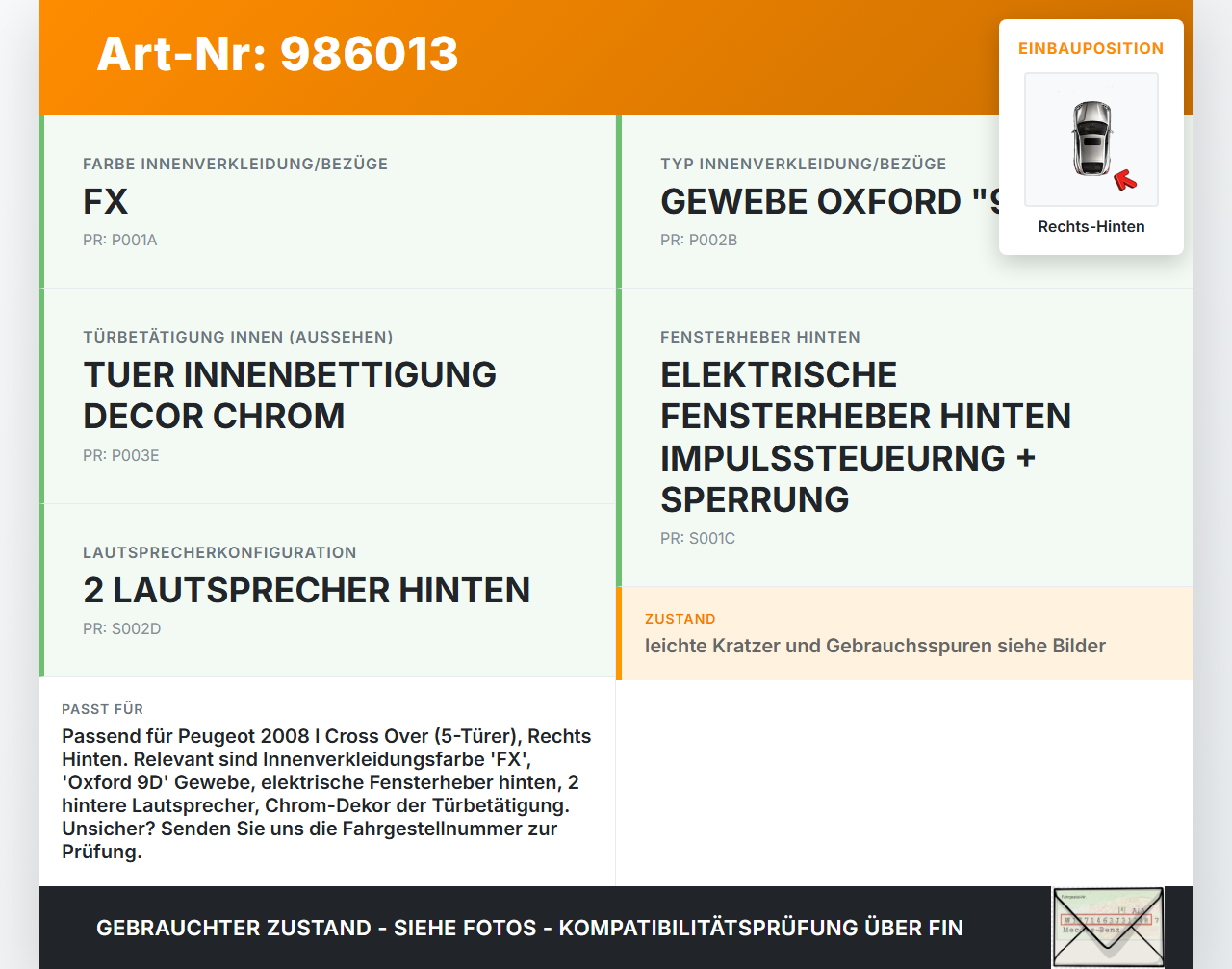 Peugeot 2008 I 16-19 Türverkleidung Türpappe Rechts Hinten Peugeot 2008 I 16-19 30.06.2016 96779518ZD A2C83340400... Vorschau 3
