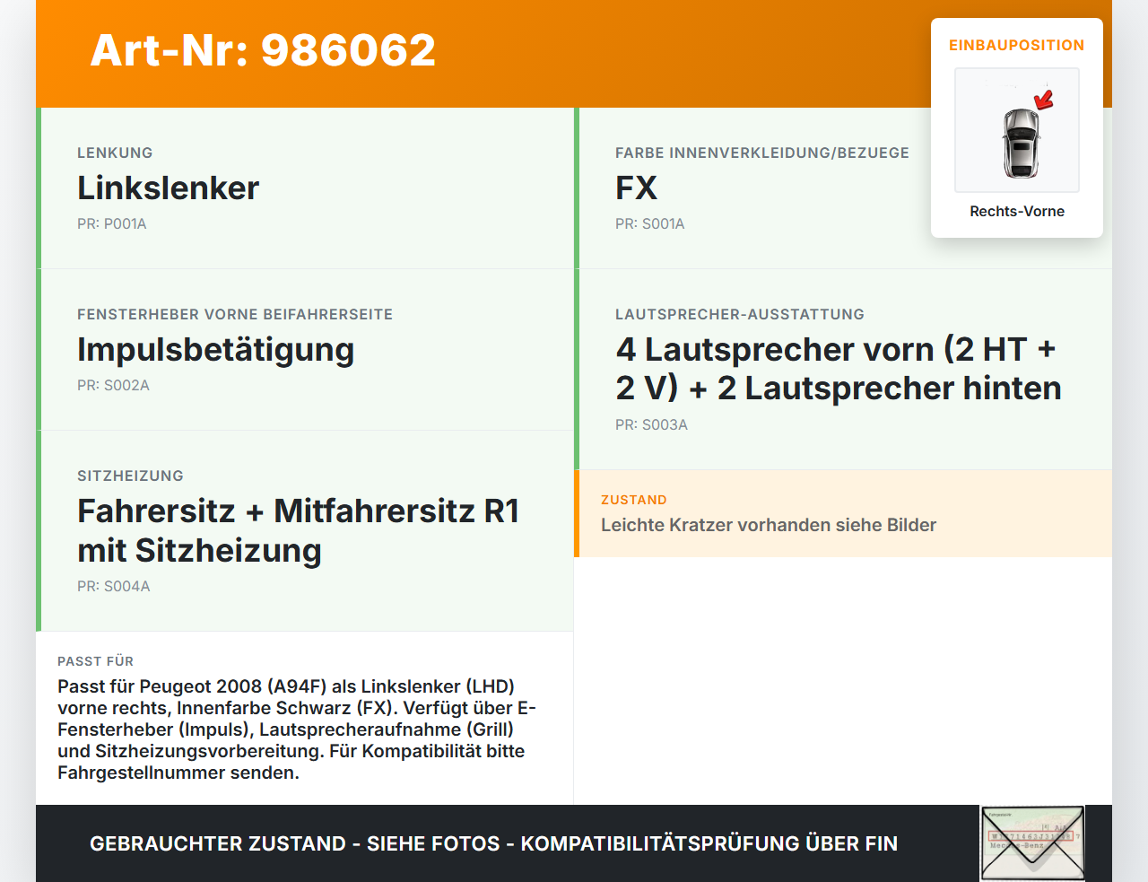 Peugeot 2008 I 16-19 Türverkleidung Türpappe Rechts Vorne Peugeot 2008 I 16-19 30.06.2016 gebraucht Vorschau 3