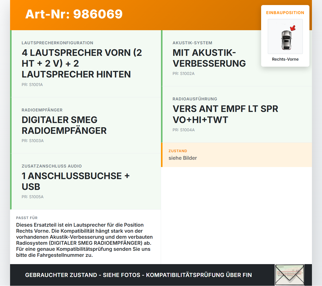 Peugeot 2008 I 16-19 Lautsprecher Rechts Vorne Peugeot 2008 I 16-19 30.06.2016 9809300180-00 5001647930B... Vorschau 3