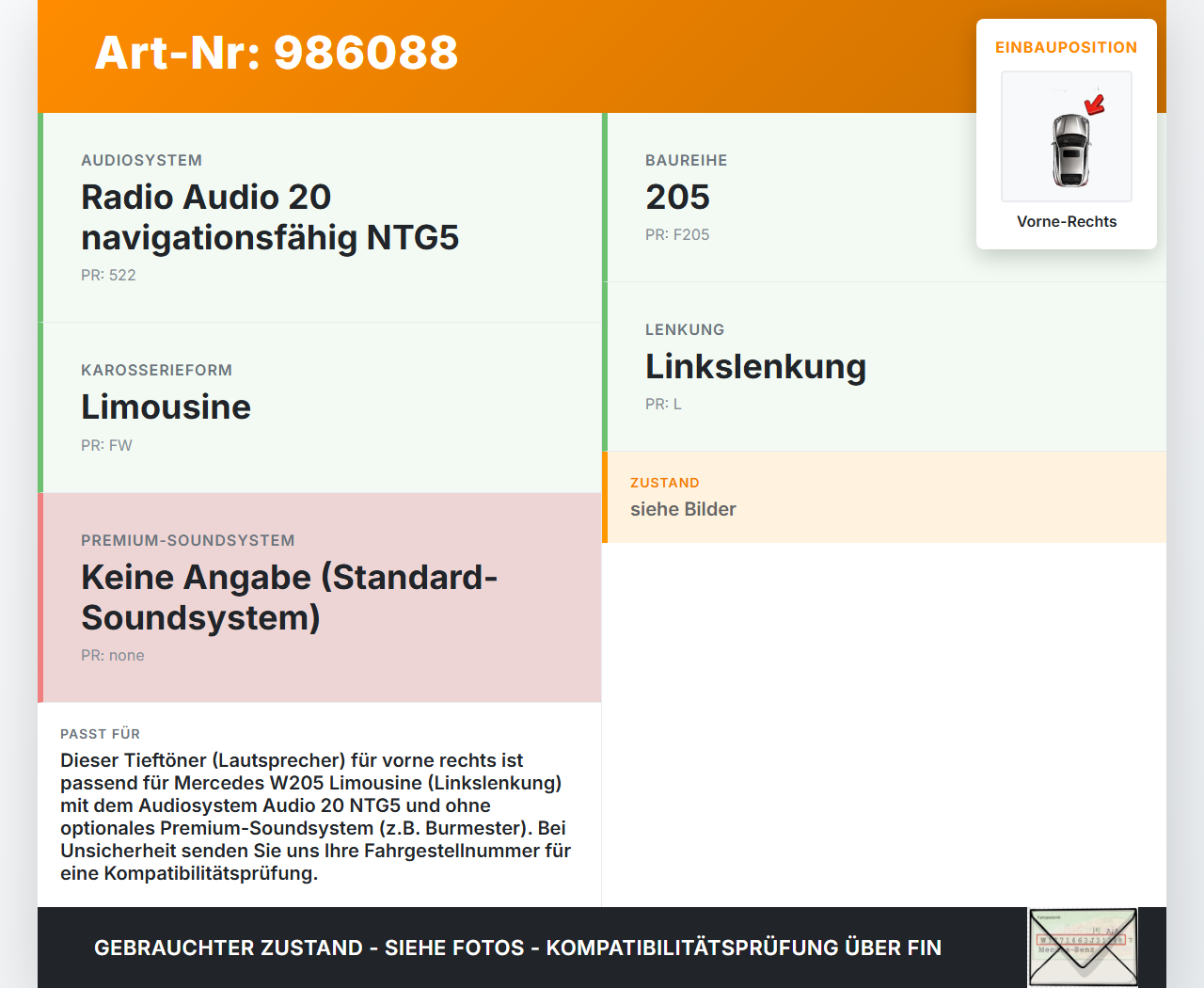 Mercedes W205 C180 14-19 Lautsprecher Tieftöner Vorne Rechts Mercedes W205 C180 14-19 26.03.2015 A2058201900 gebraucht Vorschau 3