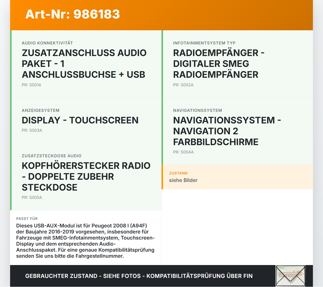 Peugeot 2008 I 16-19 USB AUX Buchse Audio Anschluss Eingang Peugeot 2008 I 16-19 30.06.2016 98007141XT 9800714177... Vorschau 3