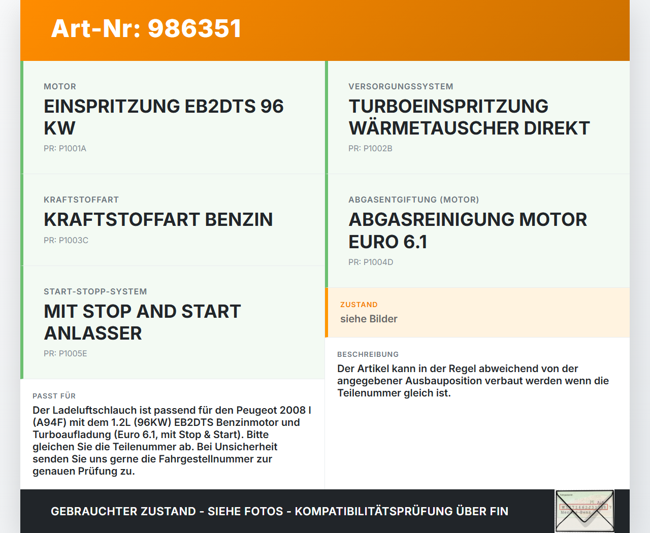 Peugeot 2008 I 16-19 1,2 96KW Ansaugrohr Ladeluftschlauch Luftschlauch Schlauch Peugeot 2008 I 16-19 30.06.2016... Vorschau 3
